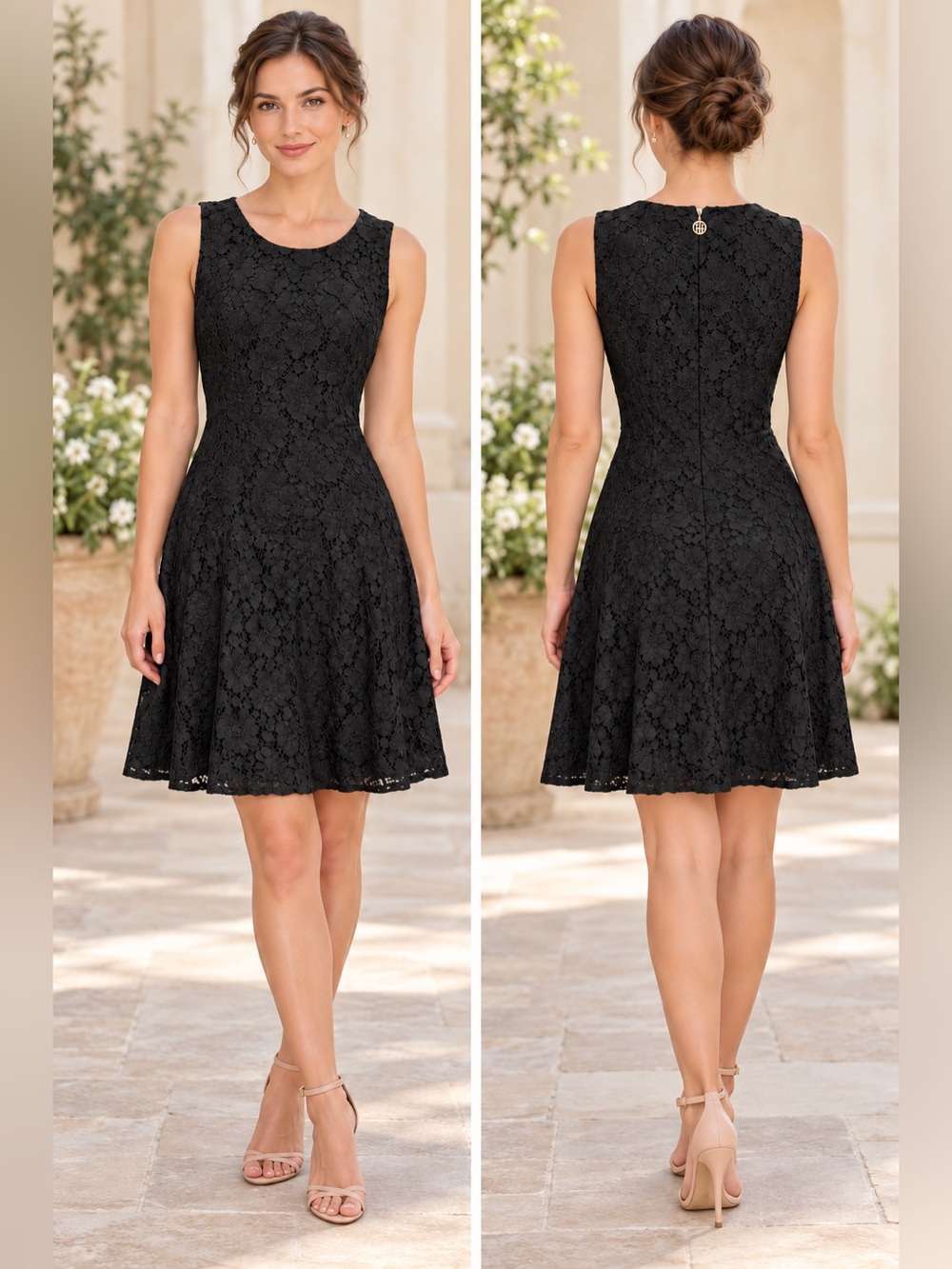 Tommy Hilfiger Black Floral Lace Sleeveless Fit & Flare Cocktail Dress Size 4